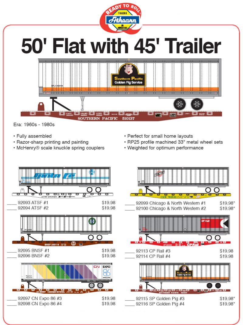 50 ft HO Scale Flatcar with 45 ft Trailer Flyer